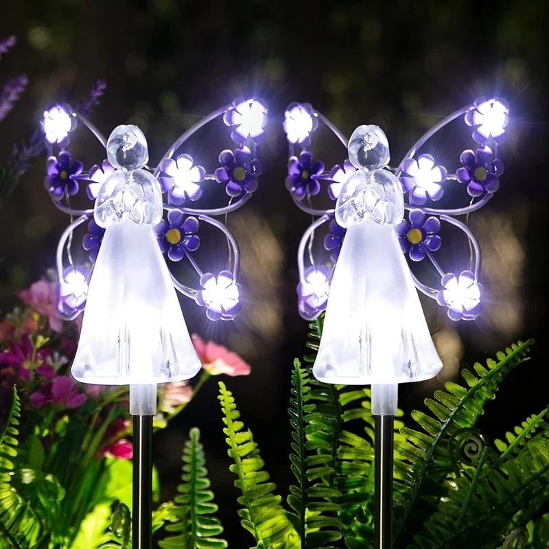 SM22512 Set of 2 Glass Solar Angel Garden Stake Lights