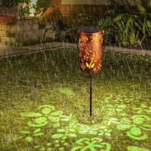 sm22517 cylindrical hollow out metal iron solar stake lantern