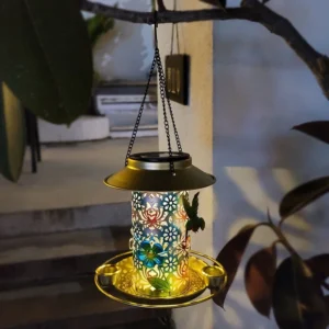 SM22524 Metal Iron Solar Hanging Bird Feeder with Light for Outdoor Animals