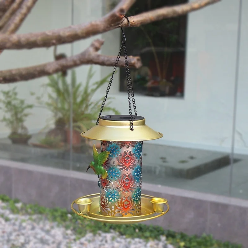 SM22524 Metal Iron Solar Hanging Bird Feeder with Light for Outdoor Animals_2