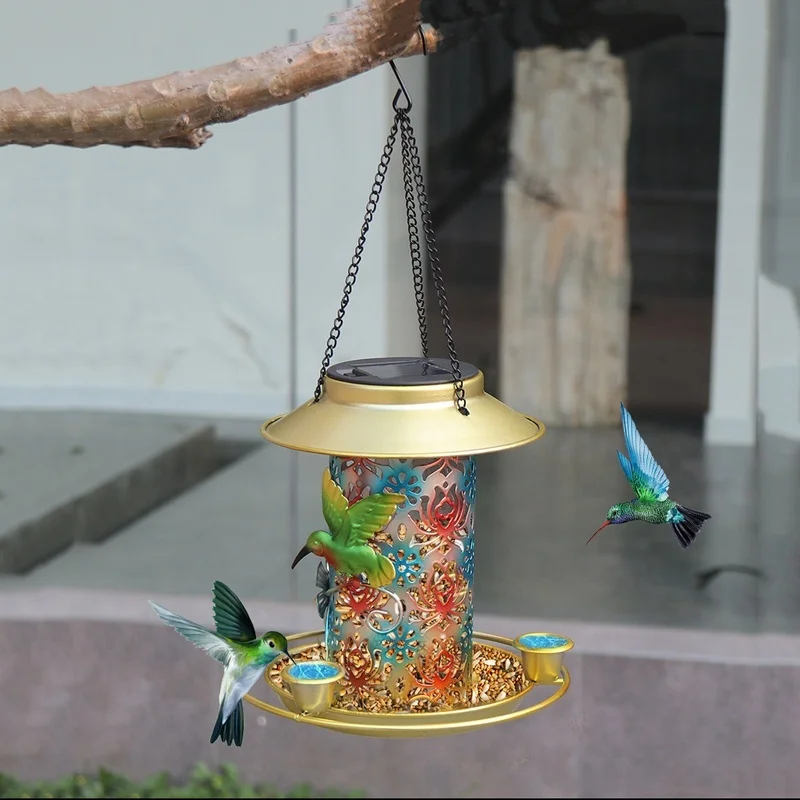 SM22524 Metal Iron Solar Hanging Bird Feeder with Light for Outdoor Animals_3