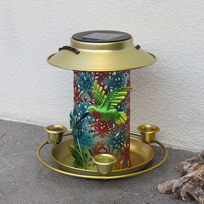 SM22524 Metal Iron Solar Hanging Bird Feeder with Light for Outdoor Animals_5