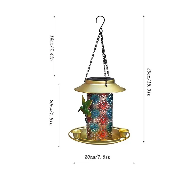SM22524 Metal Iron Solar Hanging Bird Feeder with Light for Outdoor Animals_9