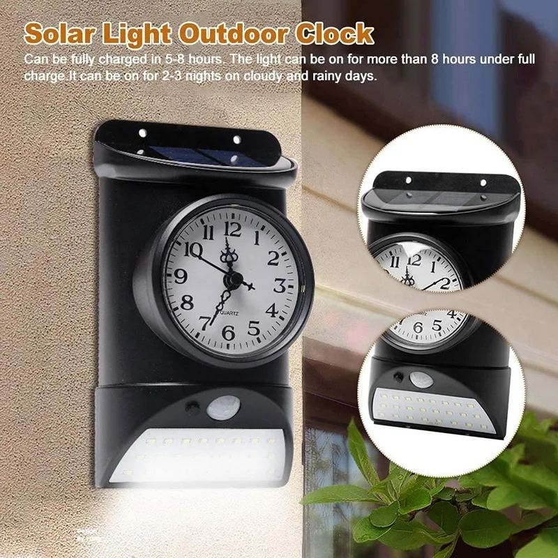 SM22534 ABS Plastic Solar Sensor Wall Light with Clock