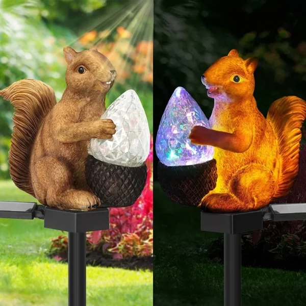 SM22541 Solar Stake Light Resin Statue - Cute Squirrel Holding Nut Animal