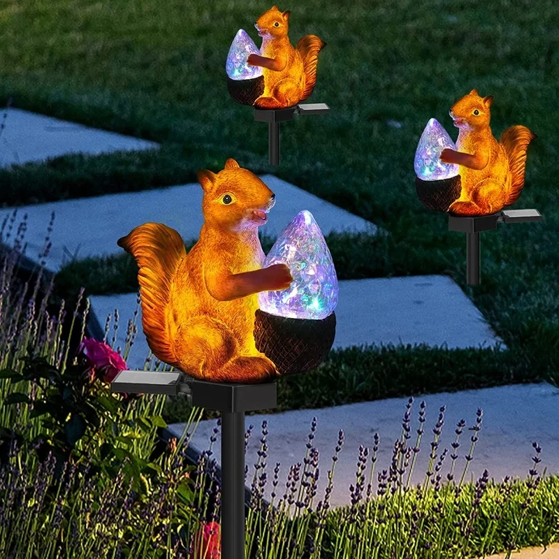 SM22541 Solar Stake Light Resin Statue - Cute Squirrel Holding Nut Animal_2