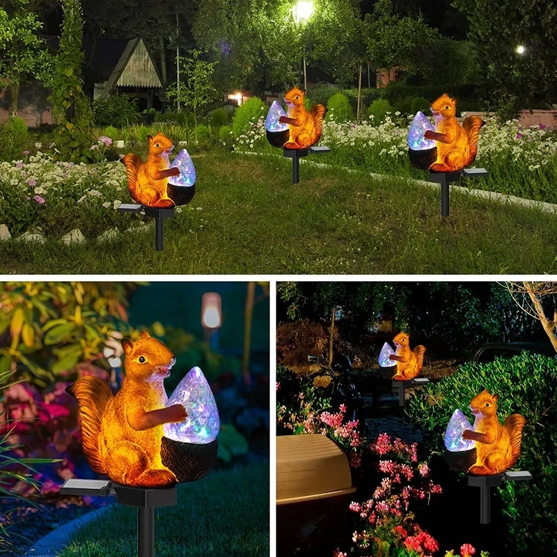 SM22541 Solar Stake Light Resin Statue - Cute Squirrel Holding Nut Animal_3