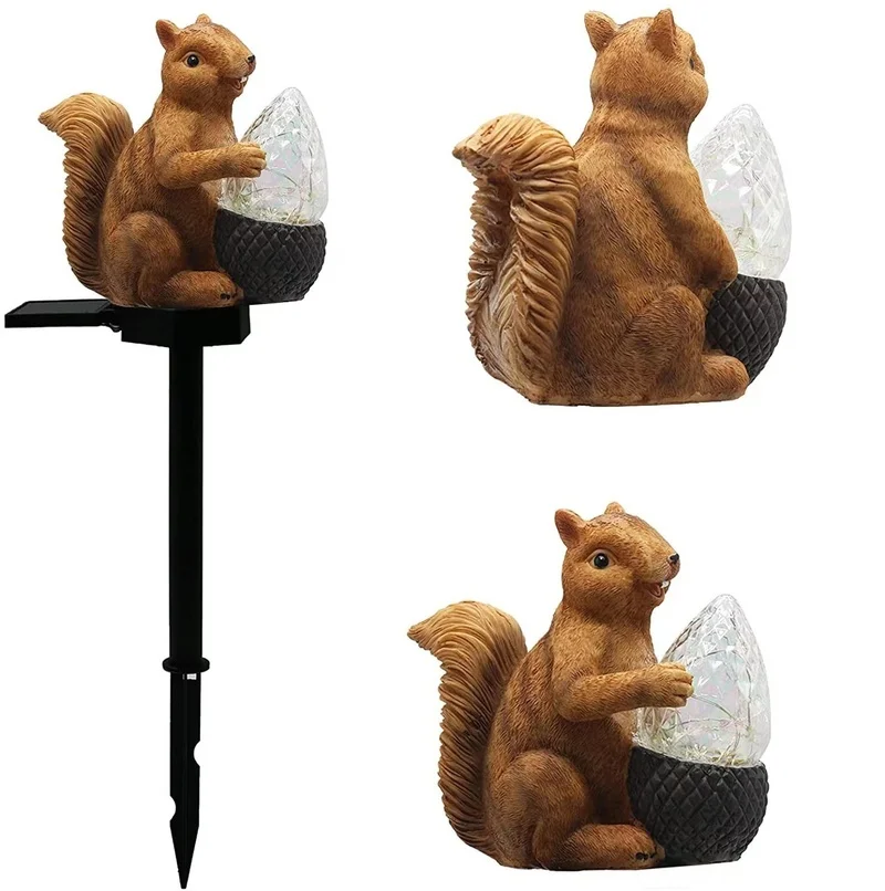 SM22541 Solar Stake Light Resin Statue - Cute Squirrel Holding Nut Animal_4