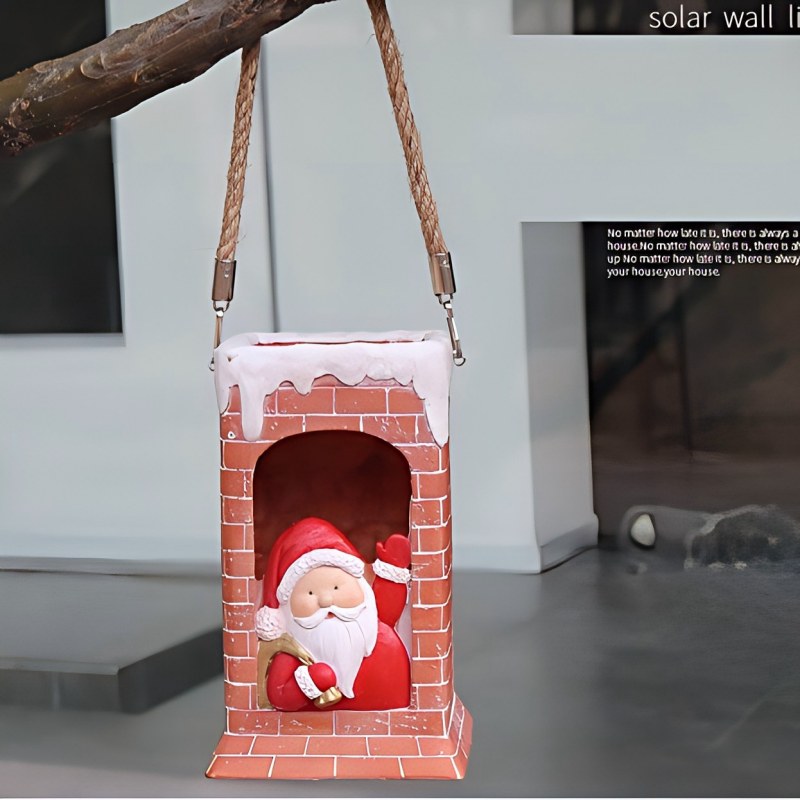 sm22546 Weihnachtsmann aus Kunstharz im Schornstein, Solar-Weihnachtsdekoration, Solar-Statue