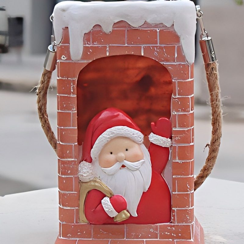 sm22546 Weihnachtsmann aus Kunstharz im Schornstein, Solar-Weihnachtsdekoration, Solar-Statue