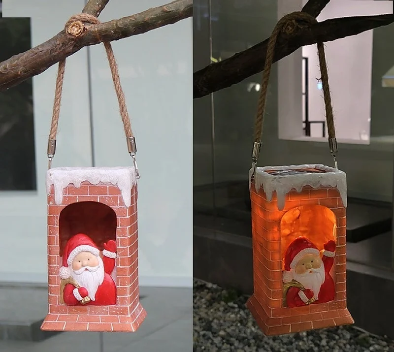 SM22546 Santa Claus Resin Statue Christmas Decoration with Solar Lights, Freestanding Light