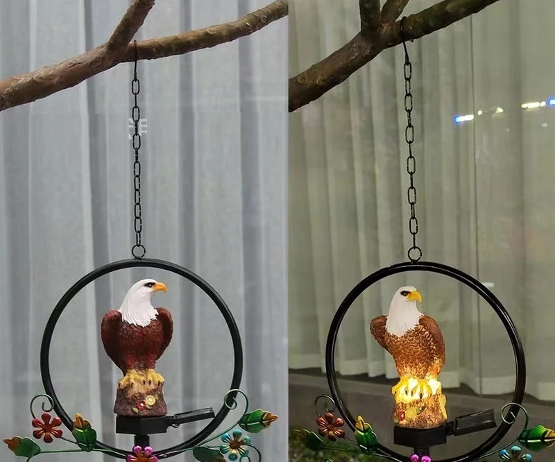 SM22547 Solar Powered Resin Eagle Bird Statue Freestanding Night Light_7