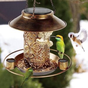 sm22553 metal iron solar bird feeder hanging light