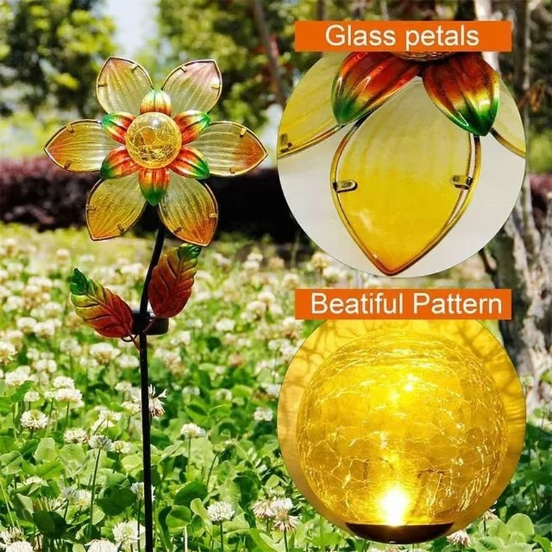SM22631 Large Bronze Solar Flower Stake Light with Decorative Metal Iron Design