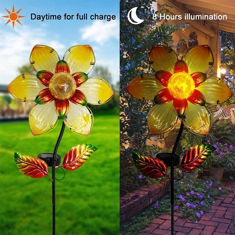 SM22631 Large Bronze Solar Flower Stake Light with Decorative Metal Iron Design_2