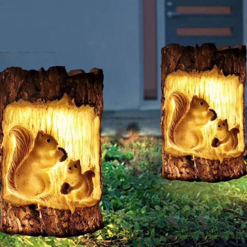 sm22705 resin squirrel freestanding solar garden light