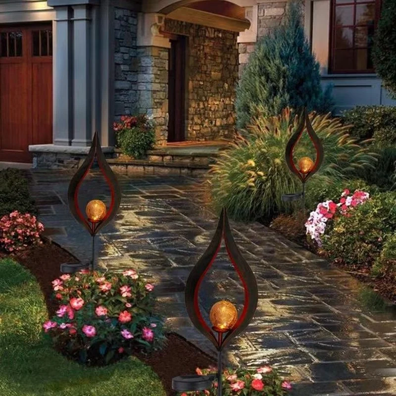 SM22709 Bronze Flame Solar Stake Lights, Set of 2, Metal Iron