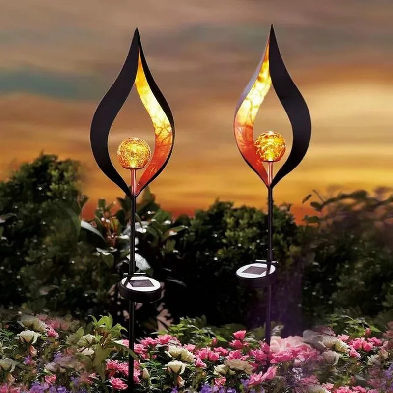 SM22709 Bronze Flame Solar Stake Lights, Set of 2, Metal Iron_3