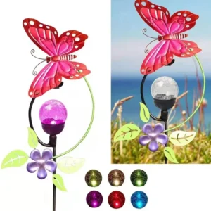 SM22741 Solar Stake Light - Color-Changing Butterfly with Metal Iron Animal Design
