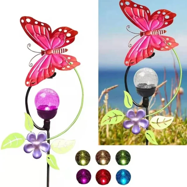 SM22741 Solar Stake Light - Color-Changing Butterfly with Metal Iron Animal Design