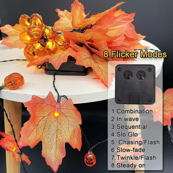 SM22753 Plastic PP Solar String Light with 50 LED Maple Leaves & Pumpkins_2