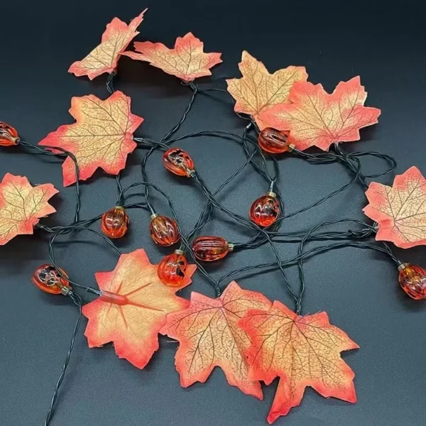 SM22753 Plastic PP Solar String Light with 50 LED Maple Leaves & Pumpkins_3