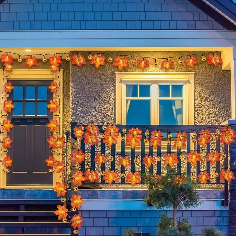 SM22753 Plastic PP Solar String Light with 50 LED Maple Leaves & Pumpkins_4