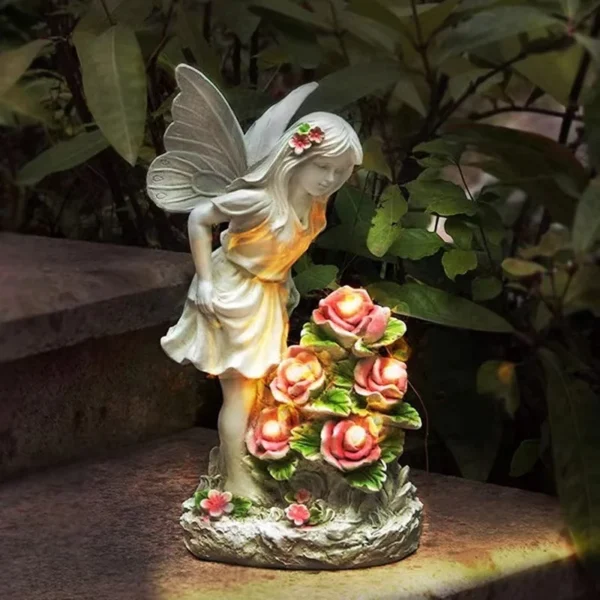 SM22786 Solar LED Elfe Fairy Resin Statue Freestanding Light_2