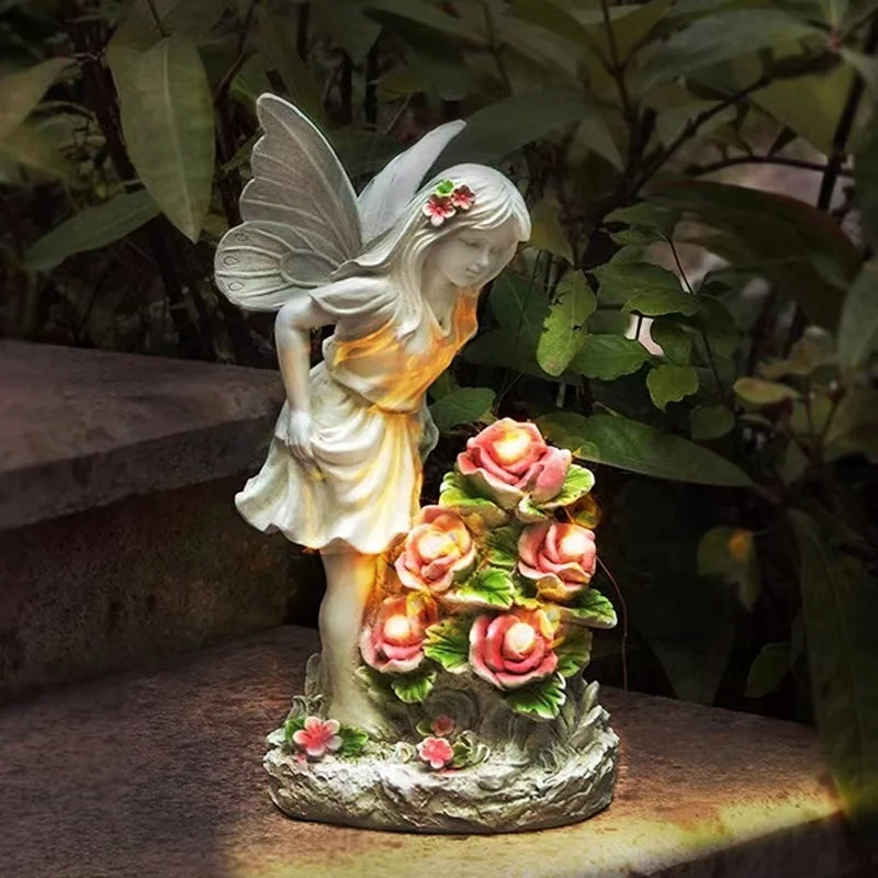 SM22786 Solar LED Elfe Fairy Resin Statue Freestanding Light_2