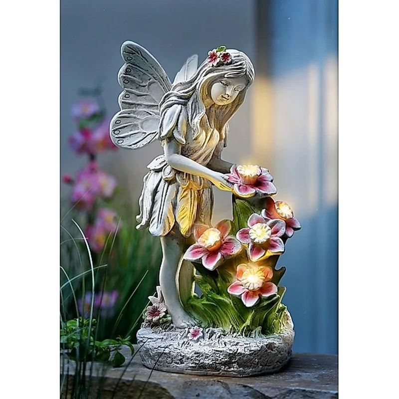 SM22786 Solar LED Elfe Fairy Resin Statue Freestanding Light_3