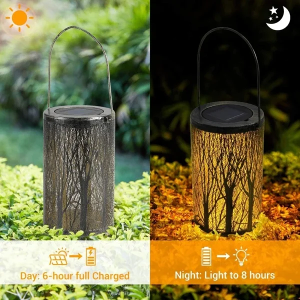 SM22803 Metal Iron Solar Hanging Lantern with Tree Pattern