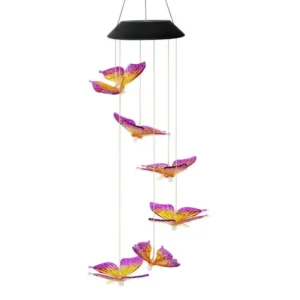 SM22827 Plastic PP Butterfly Solar Wind Chimes Hanging Light Animal