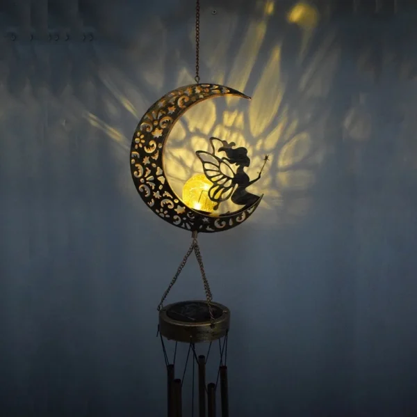SM22833 Glass and Metal Iron Solar Moon Fairy Wind Chime Hanging Light