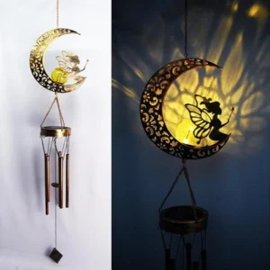 SM22833 Glass and Metal Iron Solar Moon Fairy Wind Chime Hanging Light_2