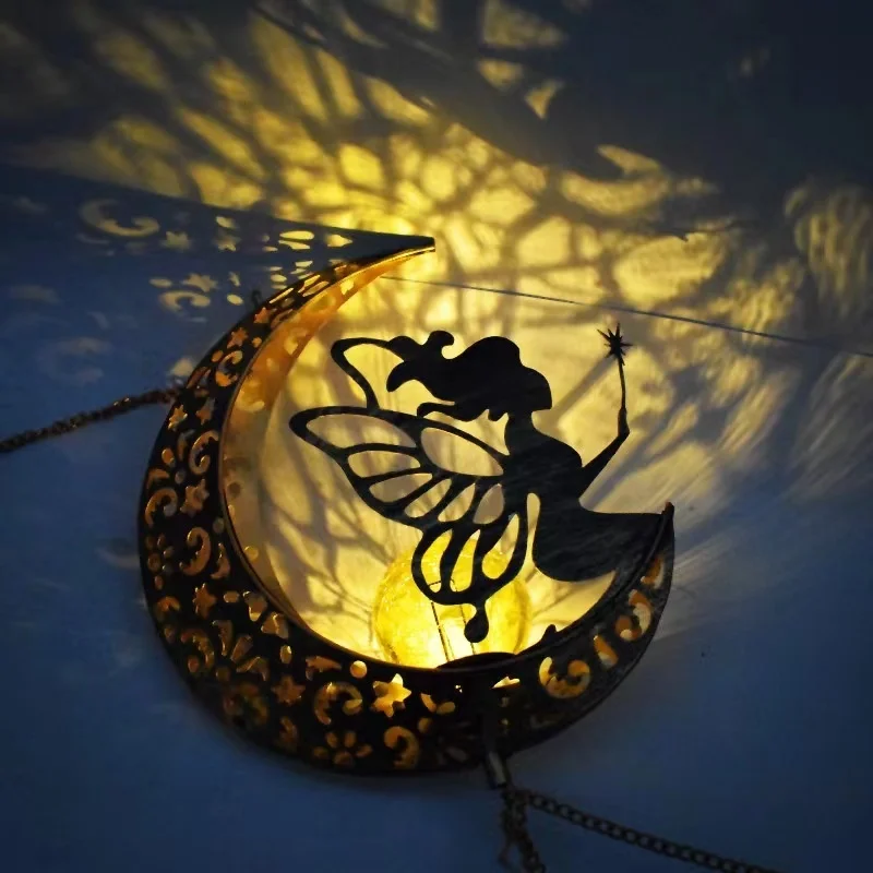 SM22833 Glass and Metal Iron Solar Moon Fairy Wind Chime Hanging Light_3