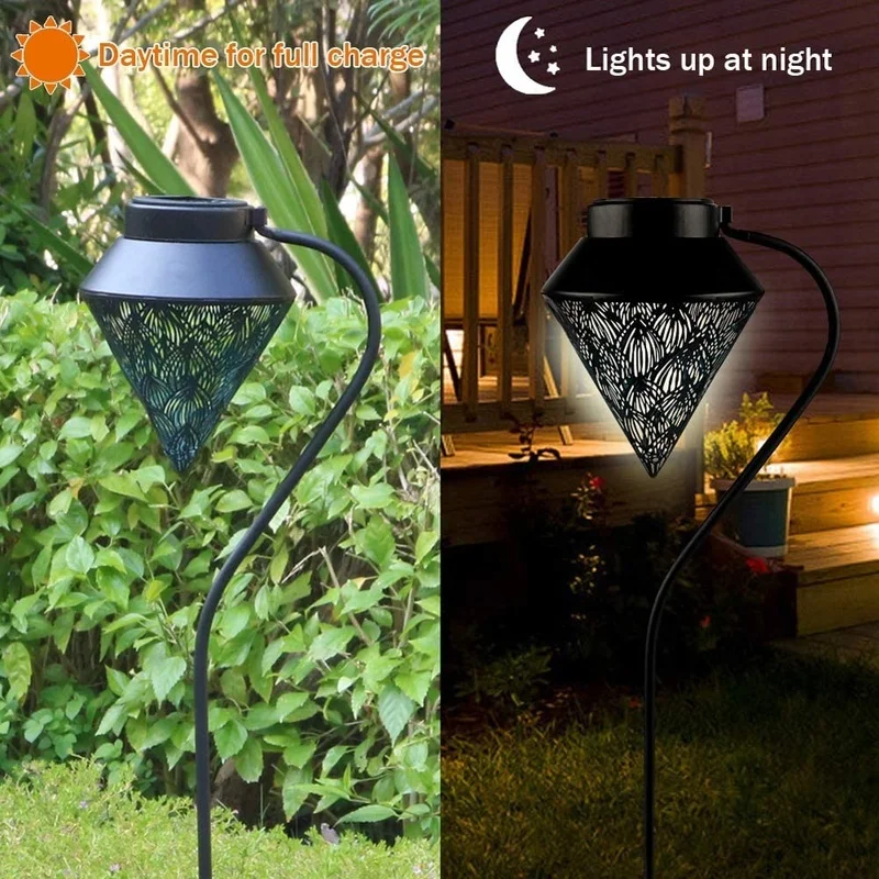SM22842 Set of 2 Metal Iron Solar Stake Lights with Lotus Flower Pattern