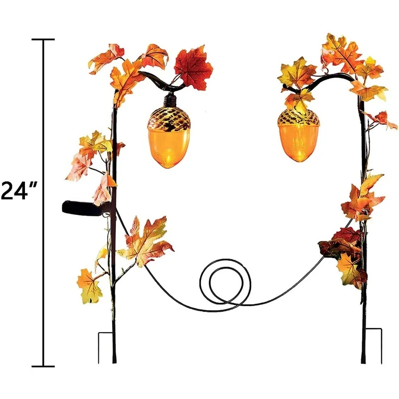 SM22845 Metal Iron Solar Stake Lights, Set of 2, Pine Cones with Maple Leaves_3