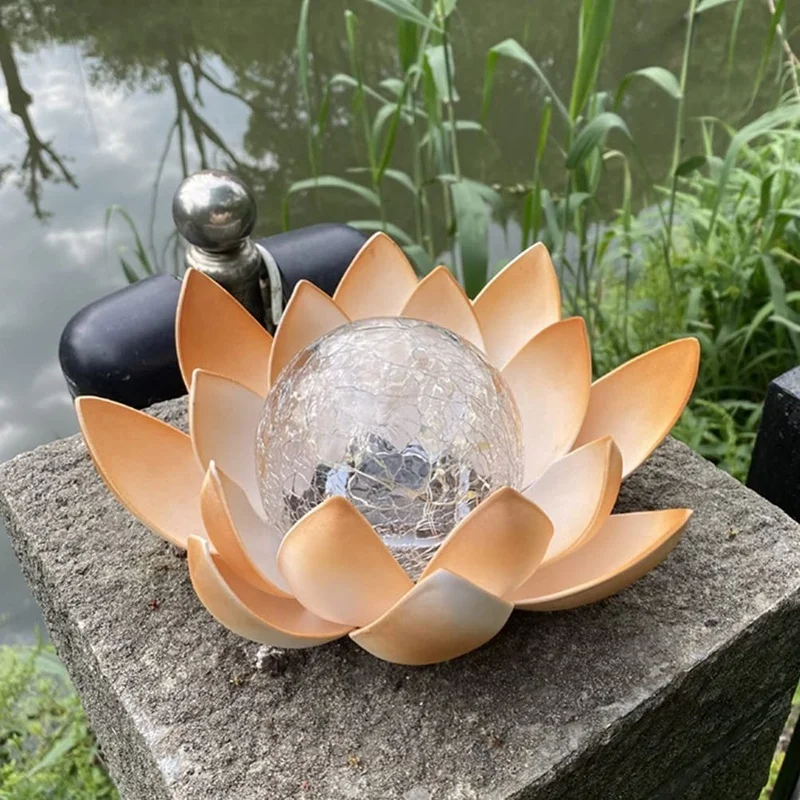 SM22846 Solar Lotus Flower Tabletop Light with Crackle Globe Glass and ABS Plastic_2