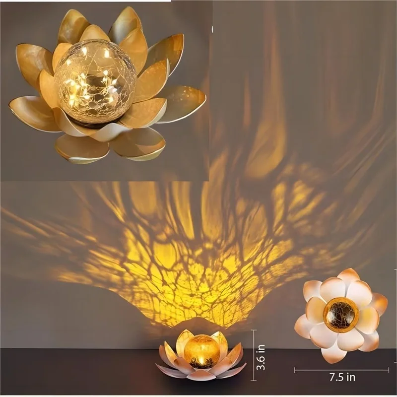 SM22846 Solar Lotus Flower Tabletop Light with Crackle Globe Glass and ABS Plastic_3