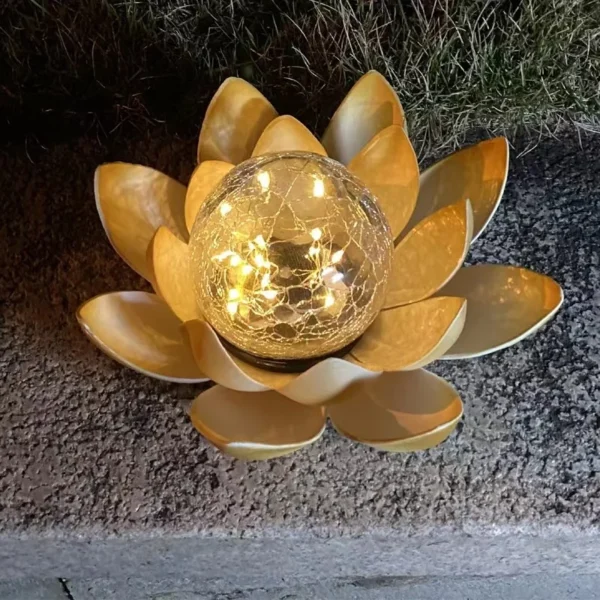 SM22846 Solar Lotus Flower Tabletop Light with Crackle Globe Glass and ABS Plastic_4