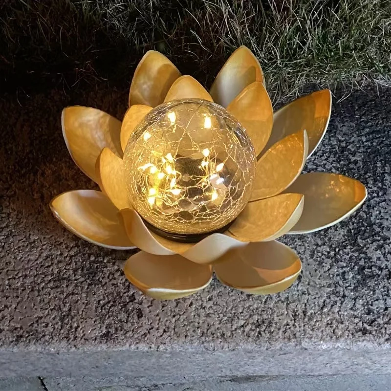 SM22846 Solar Lotus Flower Tabletop Light with Crackle Globe Glass and ABS Plastic_4