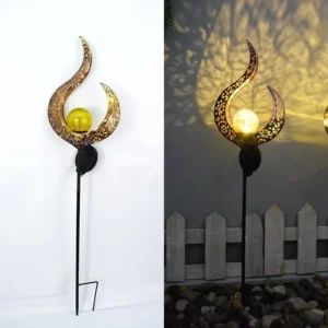 SM22847 Hollow-Out Metal Iron and Glass Solar Garden Stake Lights