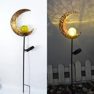 SM22848 Solar Garden Stake Lights - Moon Shape with Metal Iron and Glass