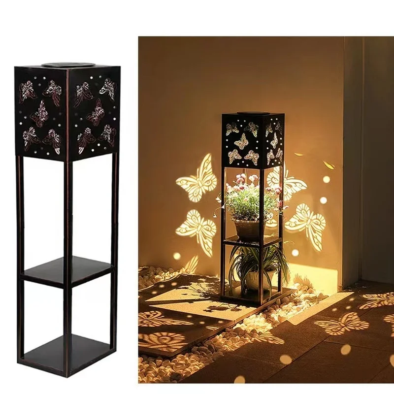 SM22852 Multi-layer Metal Iron Planter Stand with Solar LED Freestanding Light