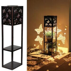 sm22852 metal iron multi layer planter stand with solar led freestanding light