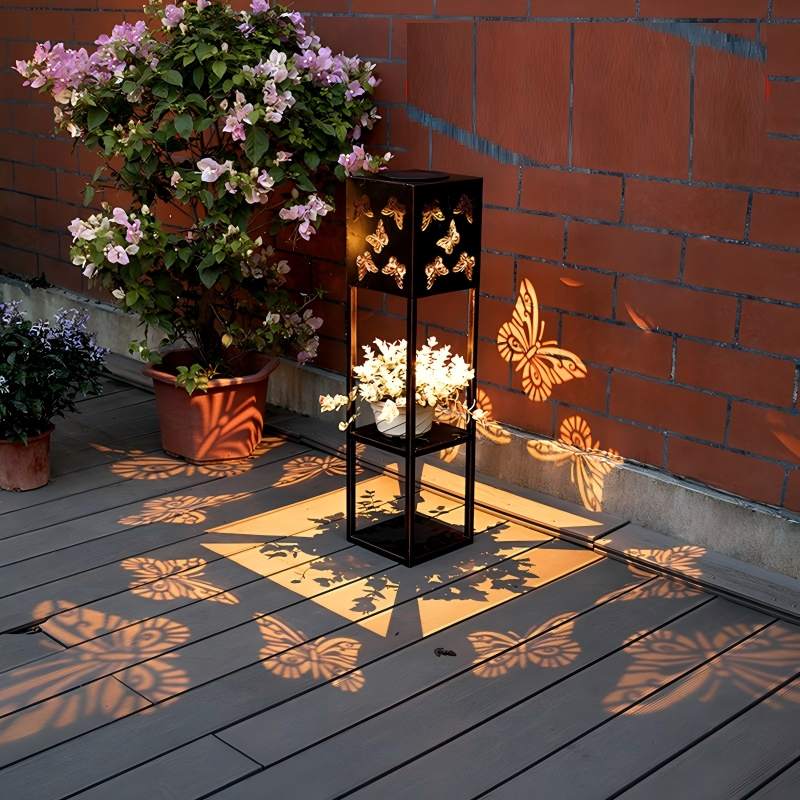 sm22852 metal iron multi layer planter stand with solar led freestanding light