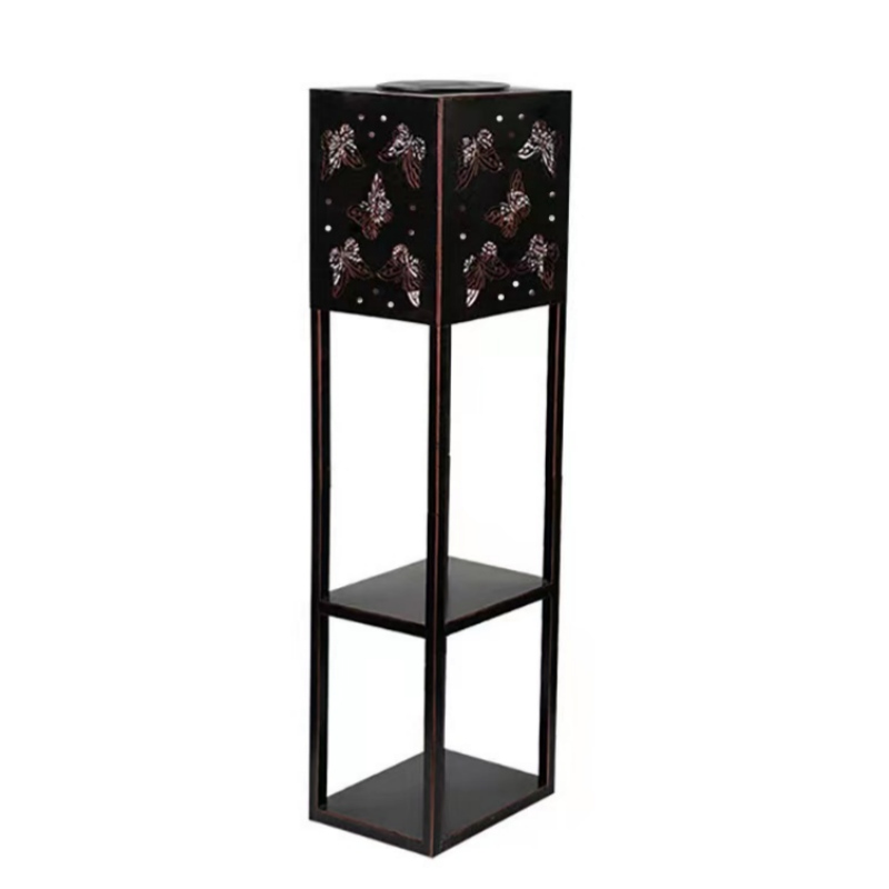 sm22852 metal iron multi layer planter stand with solar led freestanding light