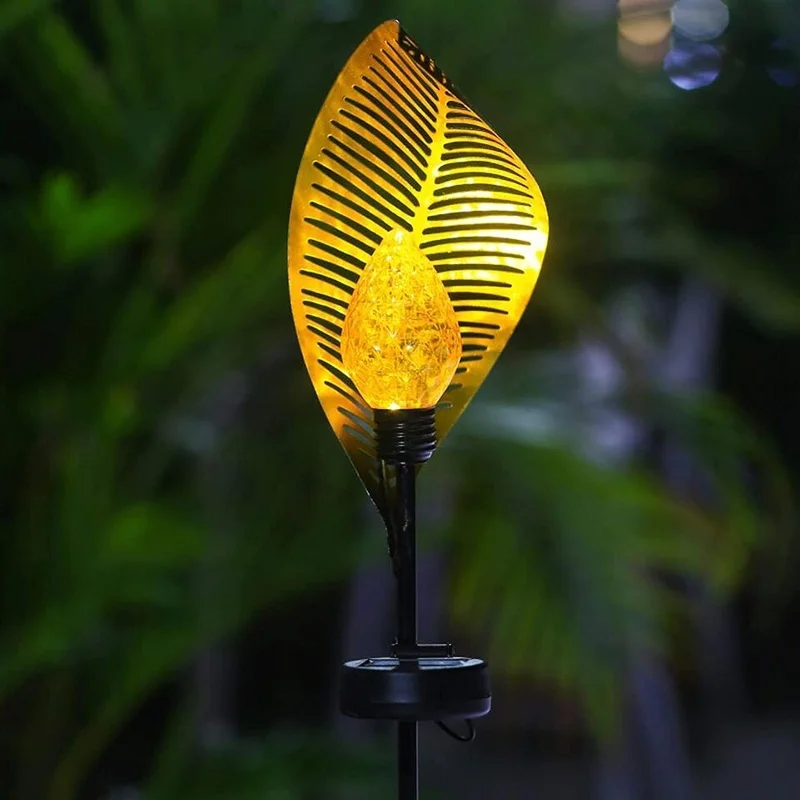 SM22859 Hollow-Out Metal Iron Leaf Design Solar Stake Lantern Light_2