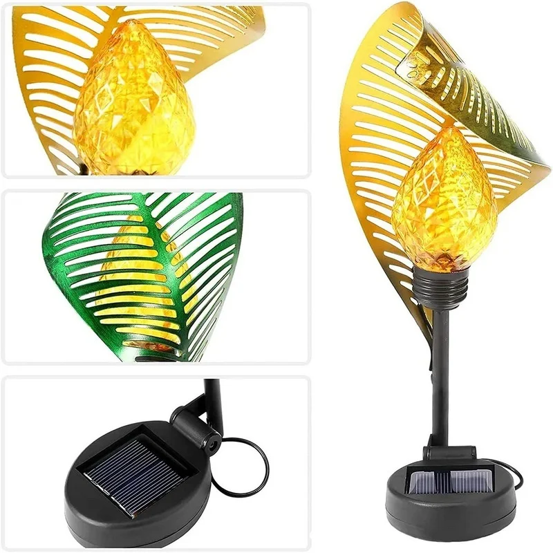 SM22859 Hollow-Out Metal Iron Leaf Design Solar Stake Lantern Light_3