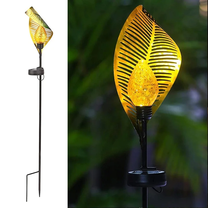 SM22859 Hollow-Out Metal Iron Leaf Design Solar Stake Lantern Light_4